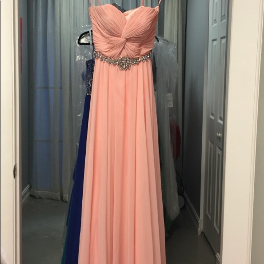 Peach Chiffon Prom Dress with rhinestones XS - Picture 1 of 4